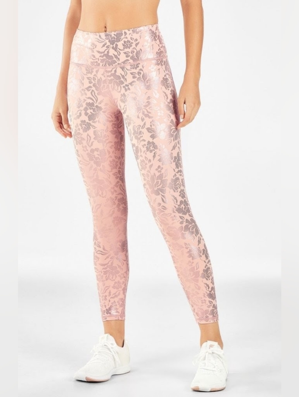FABLETICS Oasis Pure Luxe Metallic Floral High Waist 7/8 Leggings Pink